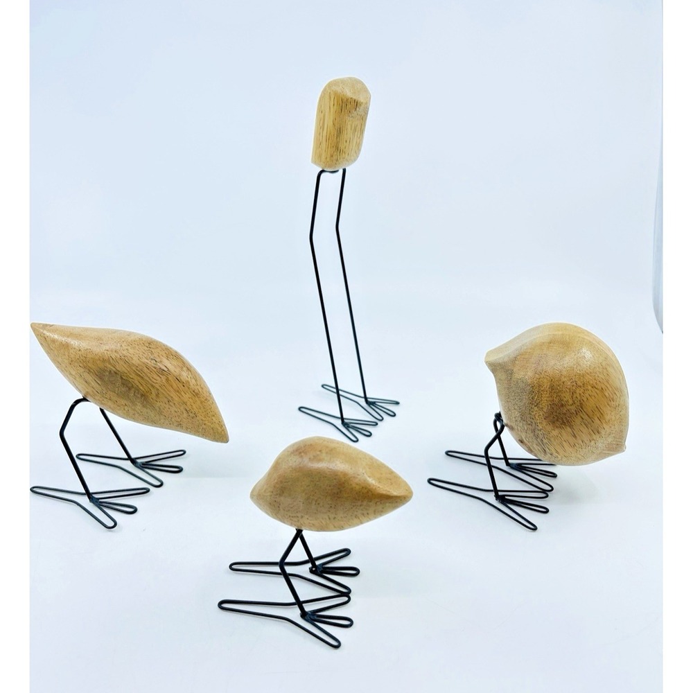 4 Wood Bird Figures FISKELAGE Ikea Minimalist Modern/ Metal Legs MCM